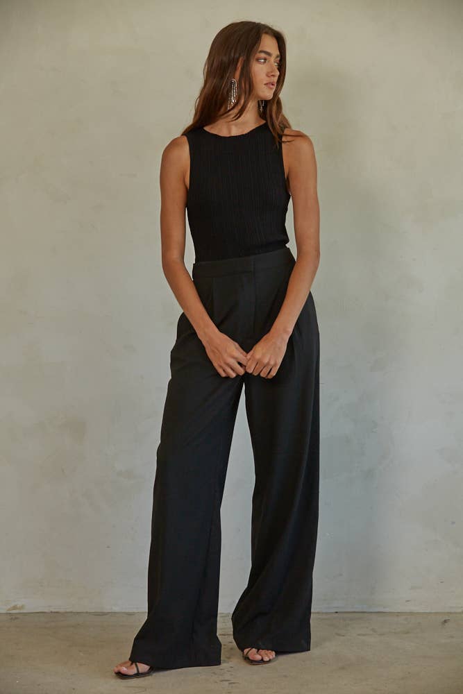Knit Ribbed Boat Neck Sleeveless Top