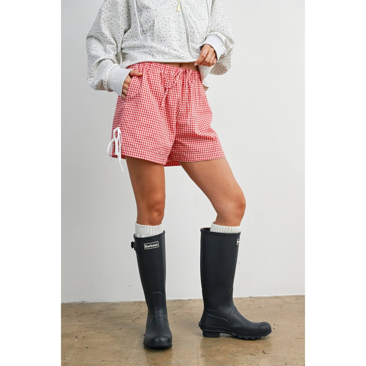 Women's Gingham Tie-Side Shorts- Navy & Red