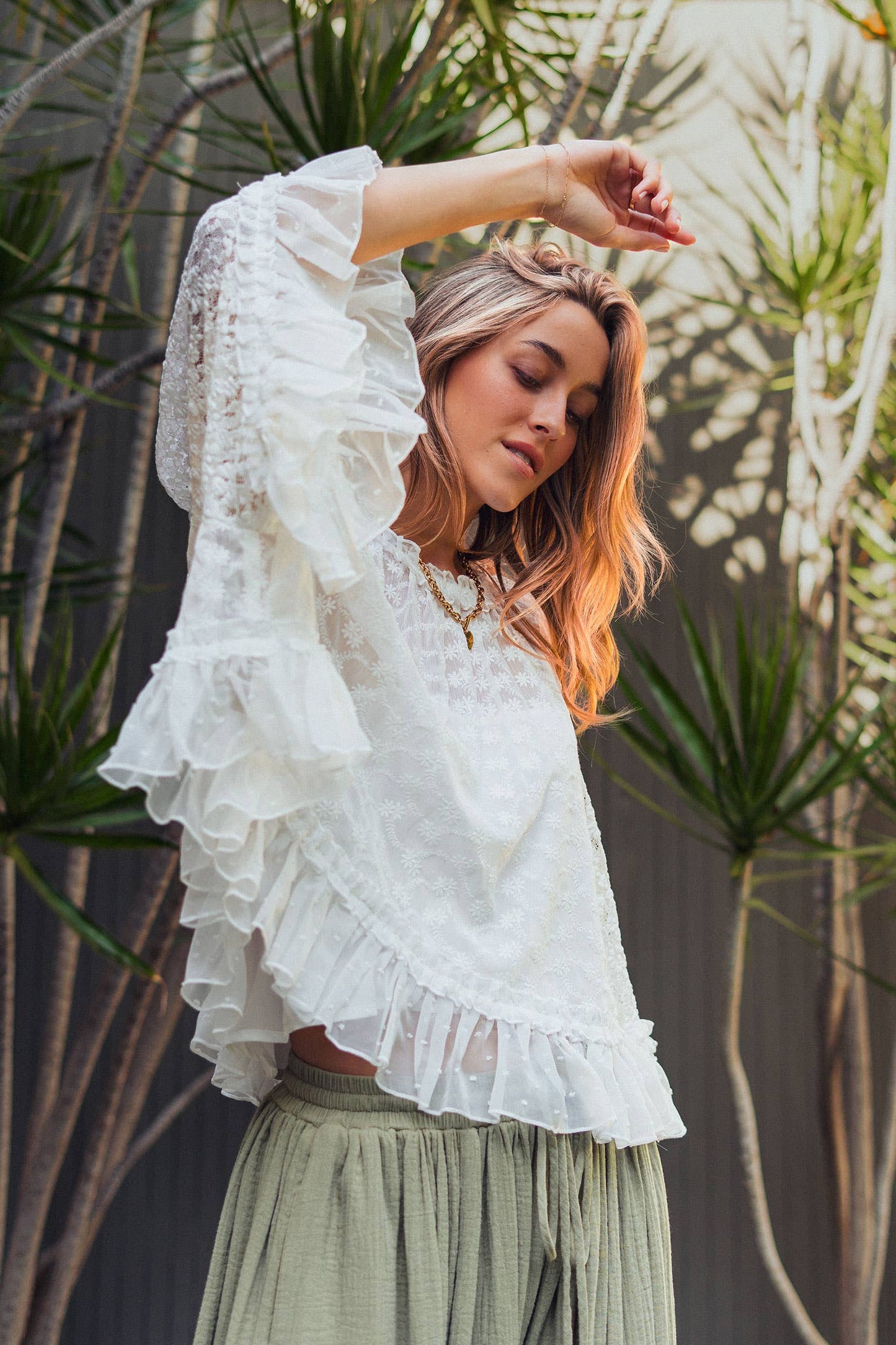Swiss Dot Lace Flutter Sleeve Top