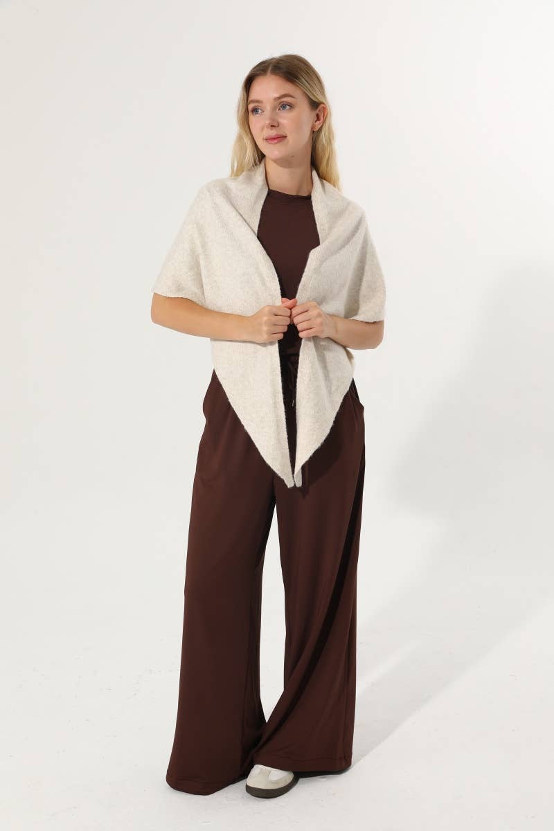 Soft Knit Triangle Multi‑way Wear Women Warm Shawl Scarf- White or Brown