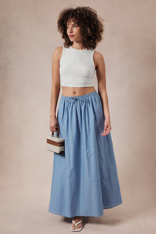 Pinstripe Full Cotton Maxi Skirt