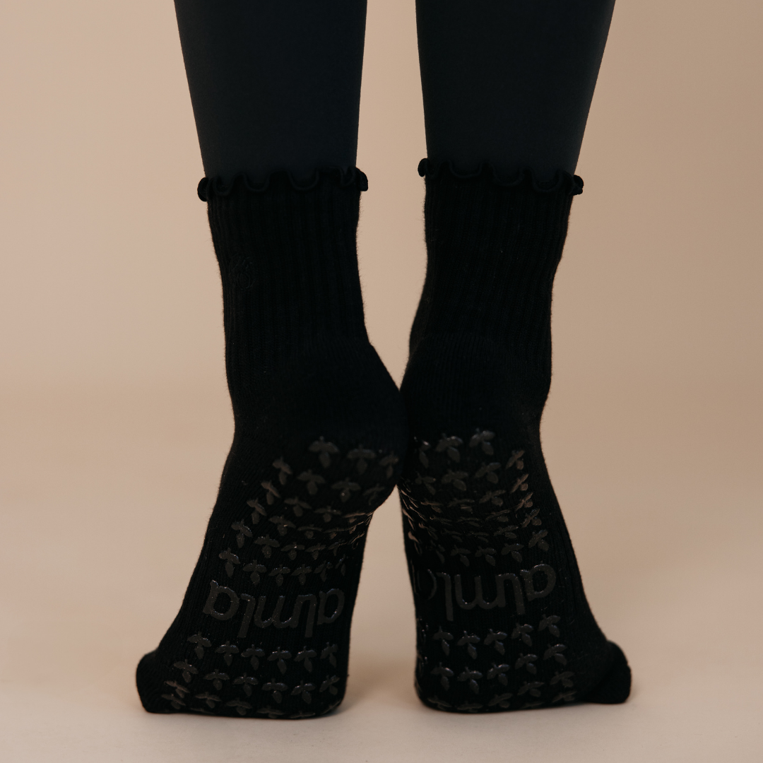 Americano Black Crew Pilates Grip Sock