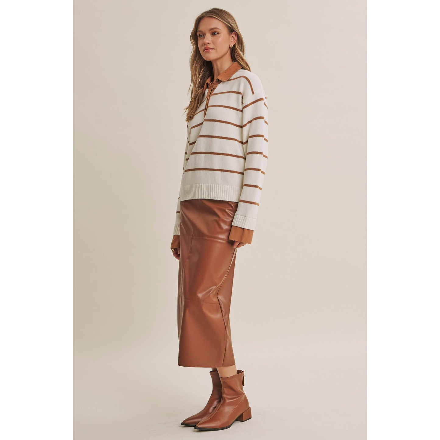 Striped Henley "Twofer" Sweater