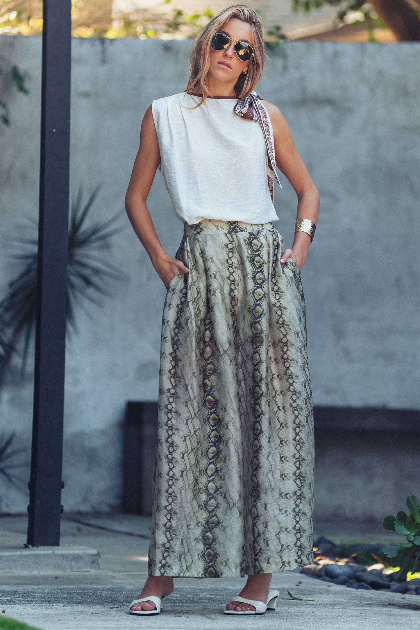 Snake Print Wide Leg Pants