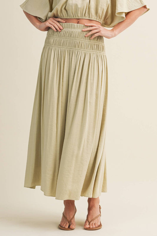 Smocked Waistband A-Line Maxi Skirt