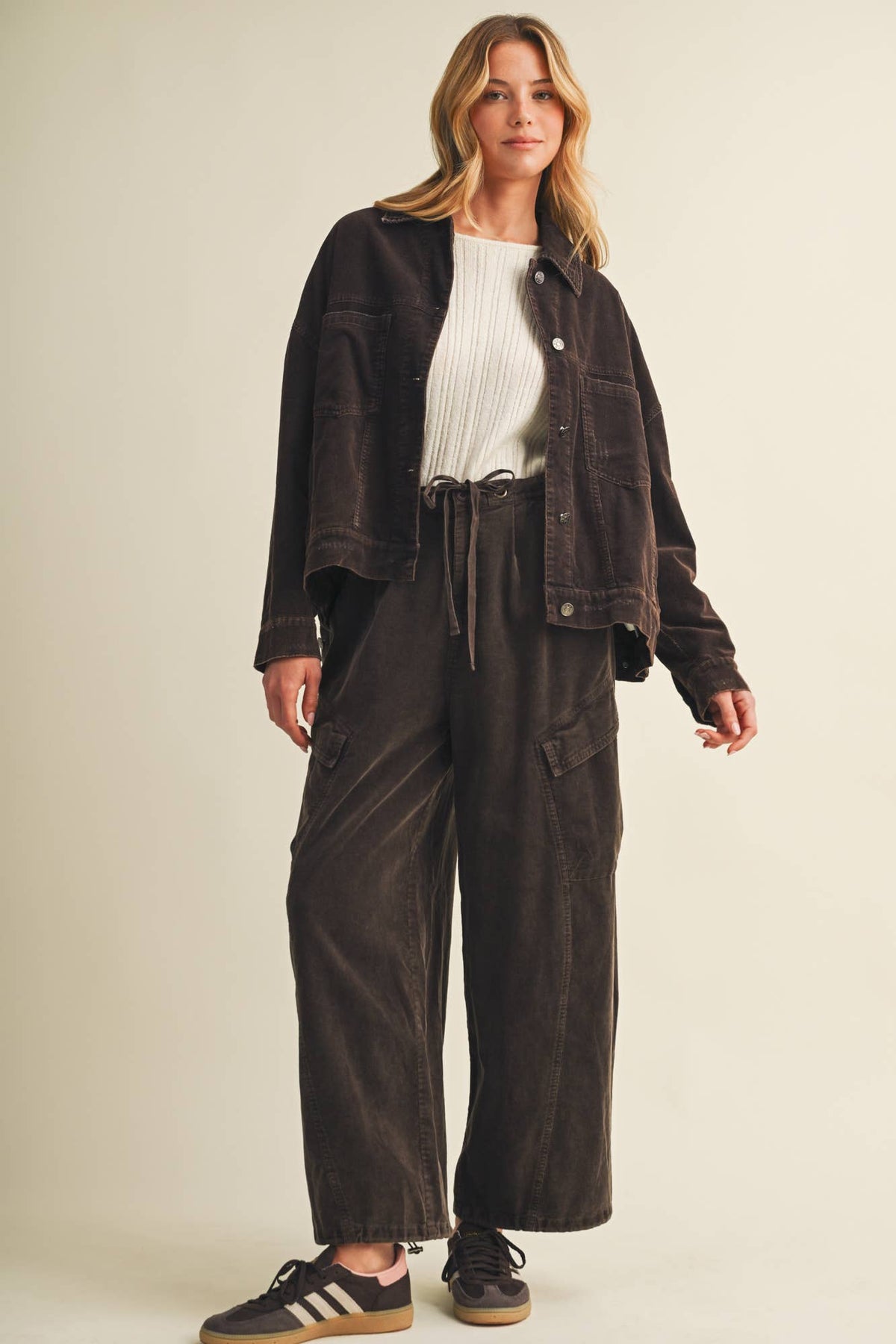Wide-Wale Corduroy Dropped Shoulder Jacket- Biscuit or Espresso