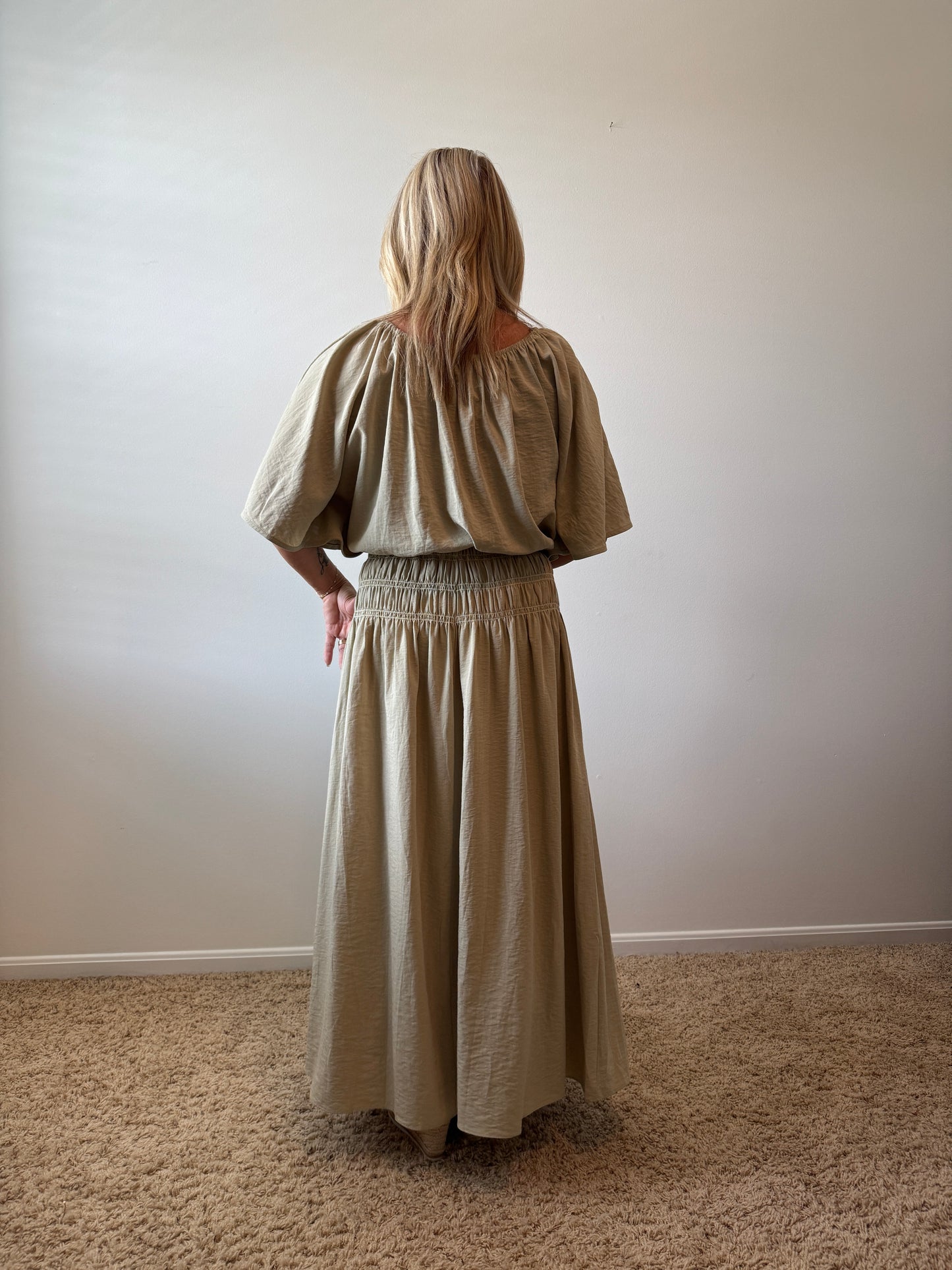 Smocked Waistband A-Line Maxi Skirt