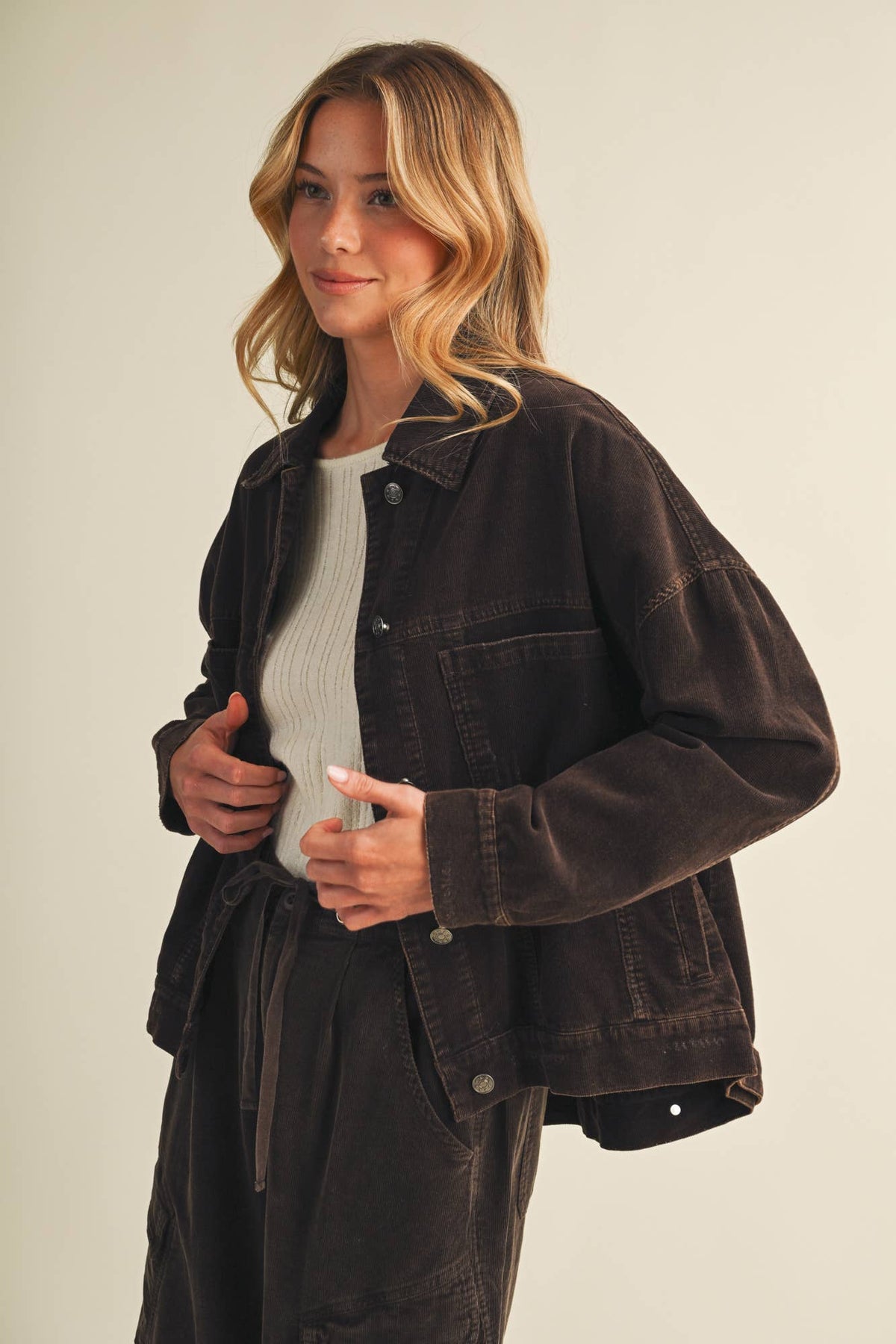 Wide-Wale Corduroy Dropped Shoulder Jacket- Biscuit or Espresso