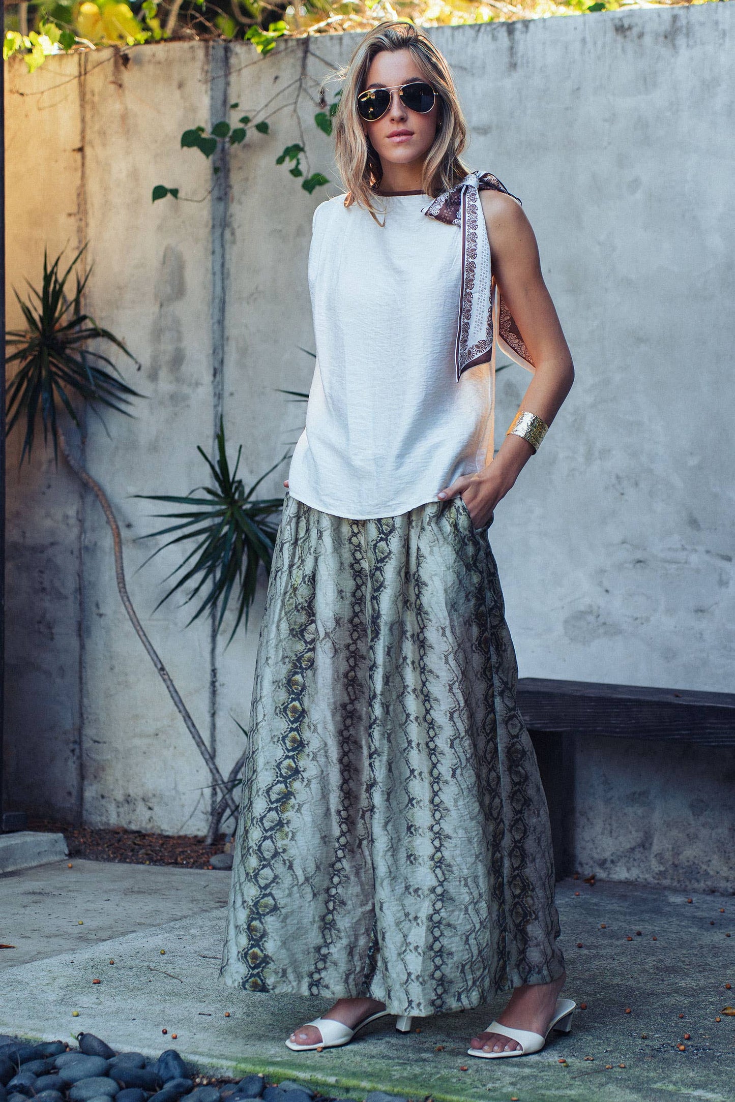 Snake Print Wide Leg Pants
