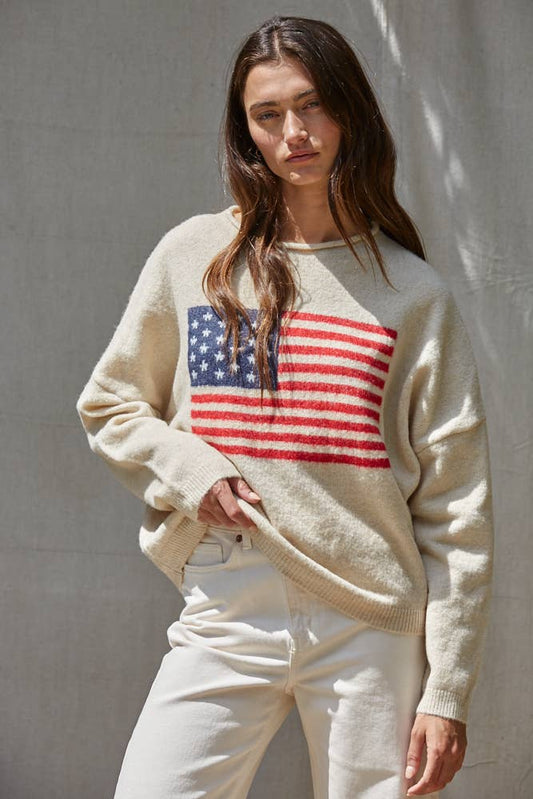 Knit Sweater American Flag Long Sleeve