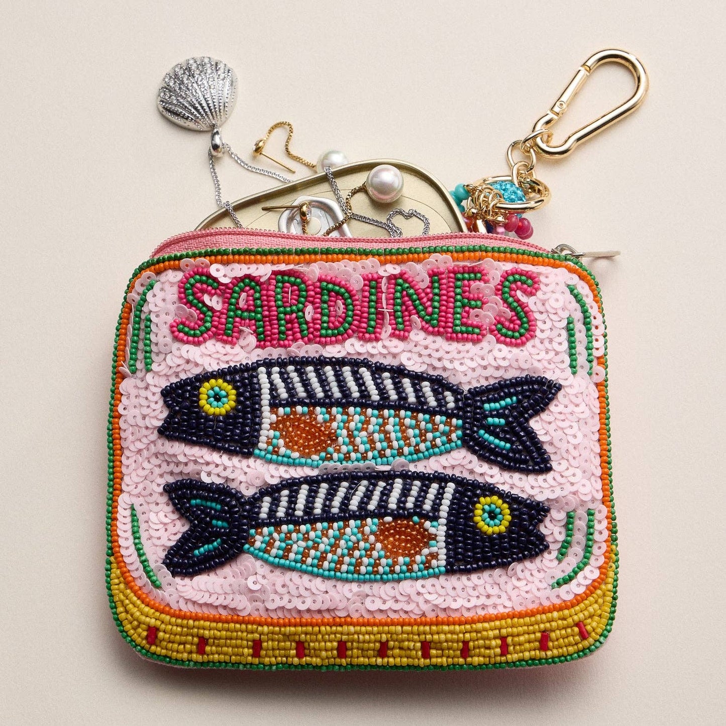 Hand-Beaded & Sequined “Sardine Tin” Coin Zip Pouch