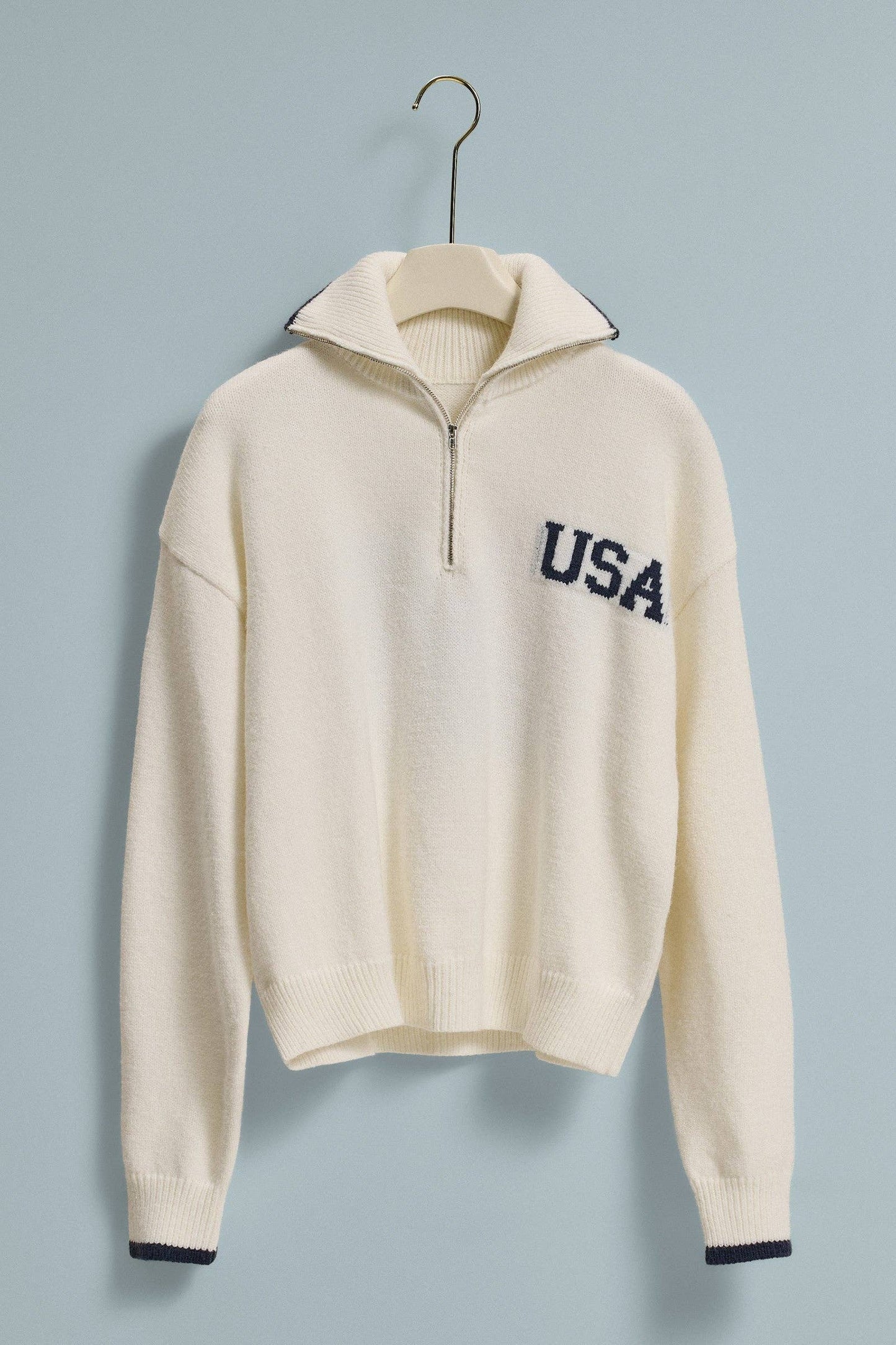 Americana Flag Quarter-Zip Knit Sweater
