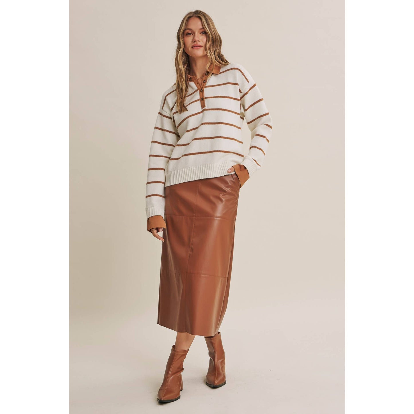Striped Henley "Twofer" Sweater
