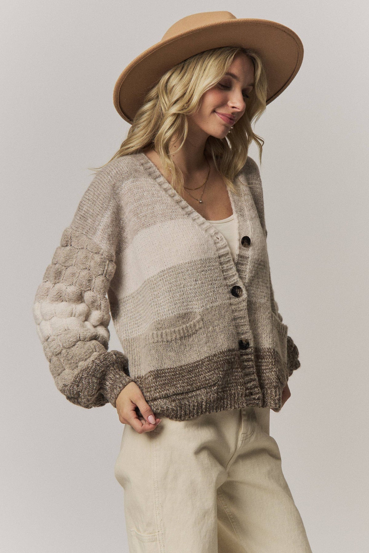 Bubble Sleeve Knit Cardigan