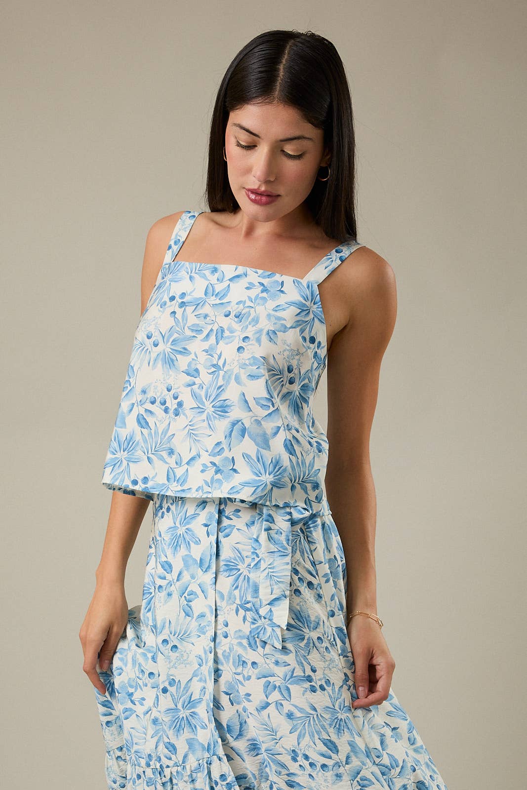 Square Neck Floral Top with Adjustable Straps