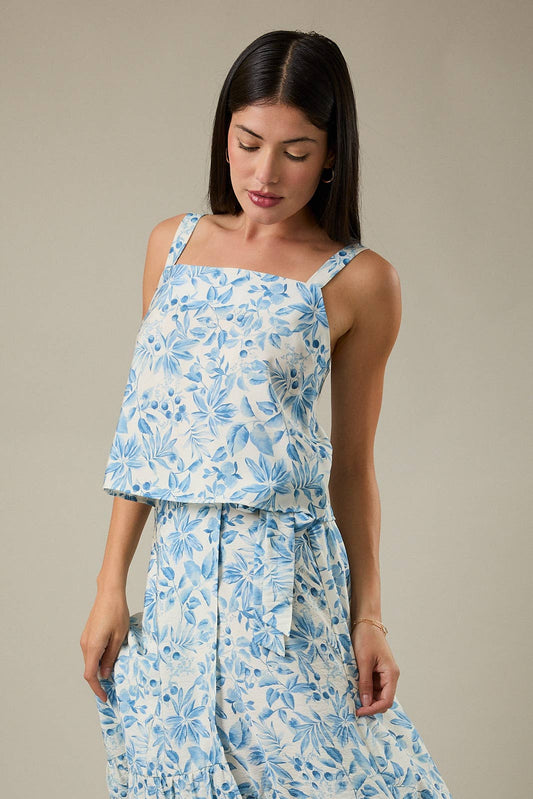 Square Neck Floral Top with Adjustable Straps