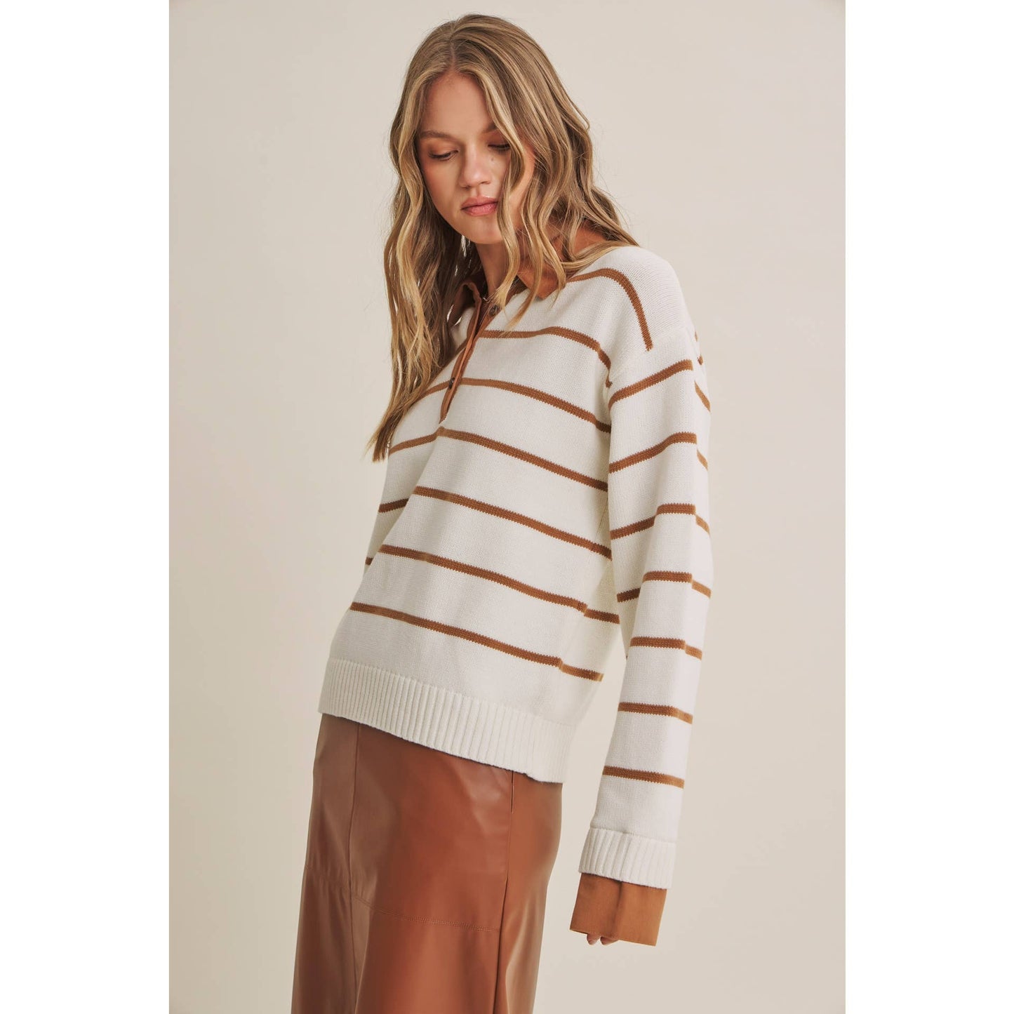 Striped Henley "Twofer" Sweater