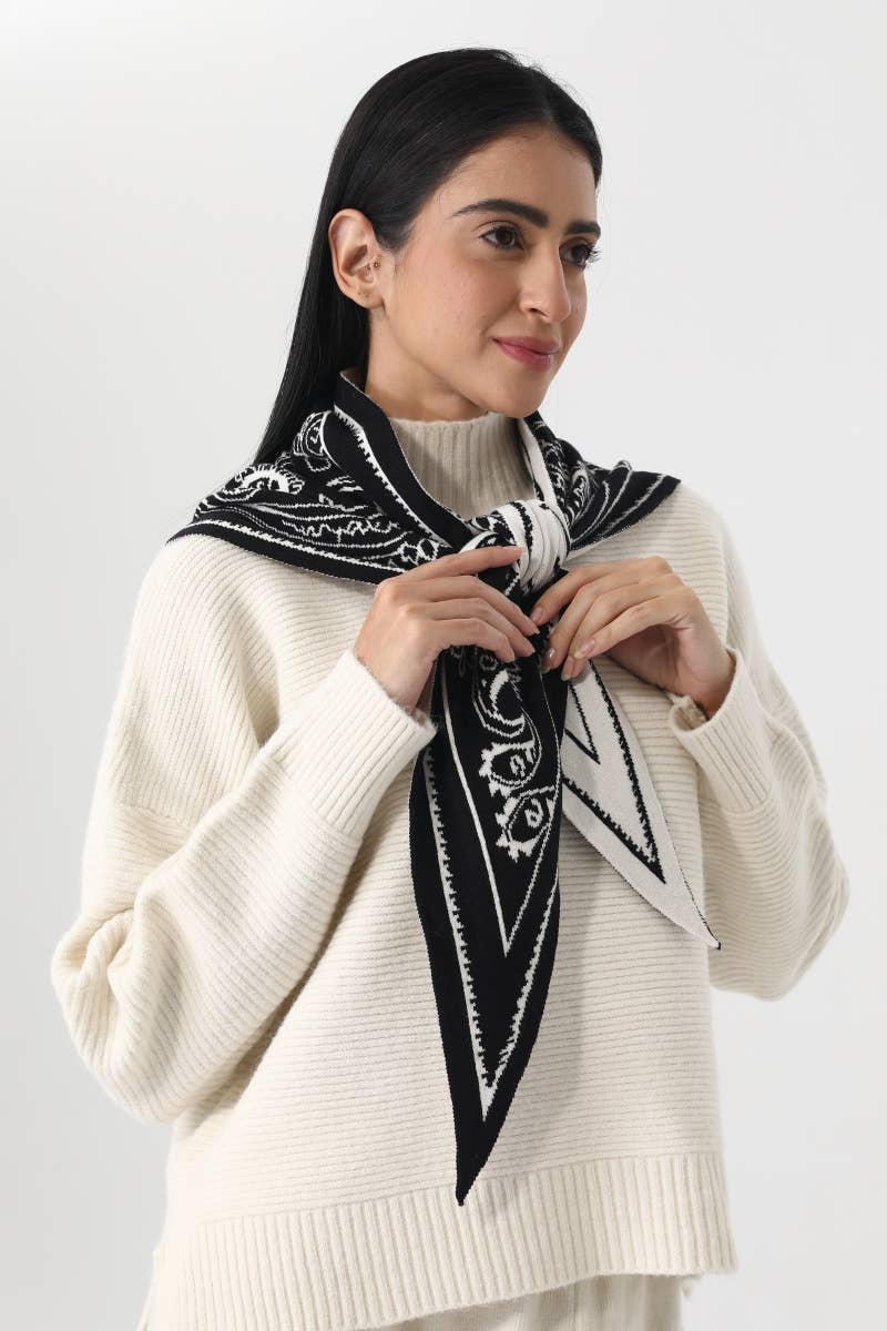 Paisley Knit Triangle Scarf- Burgundy, Olive, Black, Mocha