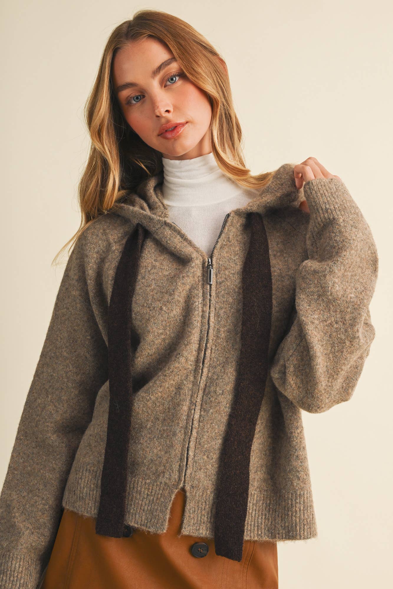 Drawstring Hooded Cardigan