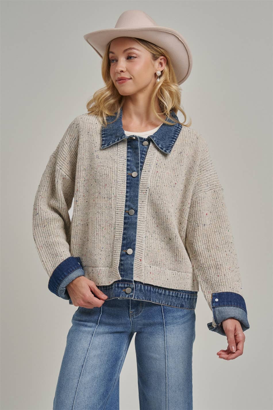 Sweater Jacket with Denim Trim