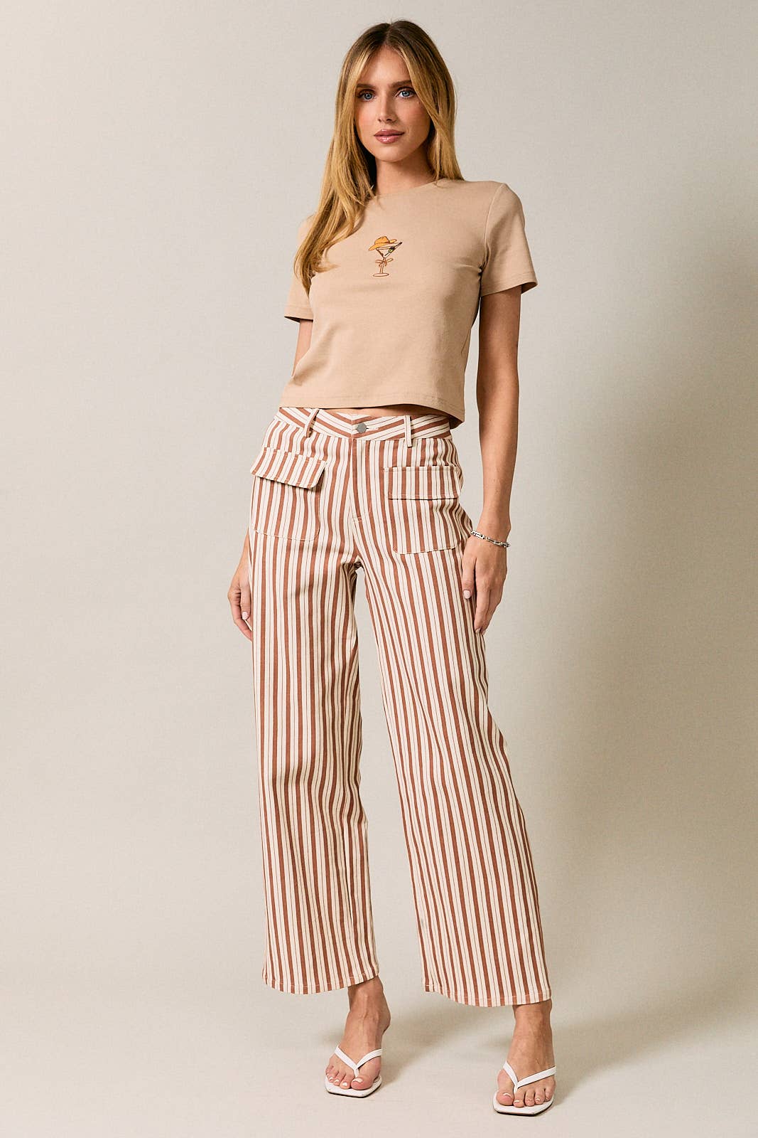 High Waist Striped Pocket Pants