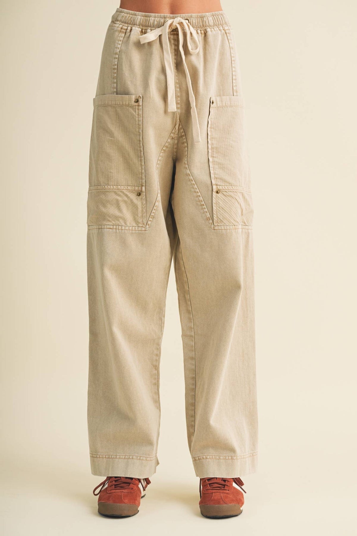 Drawstring Waist Wide Leg Utility Trouser