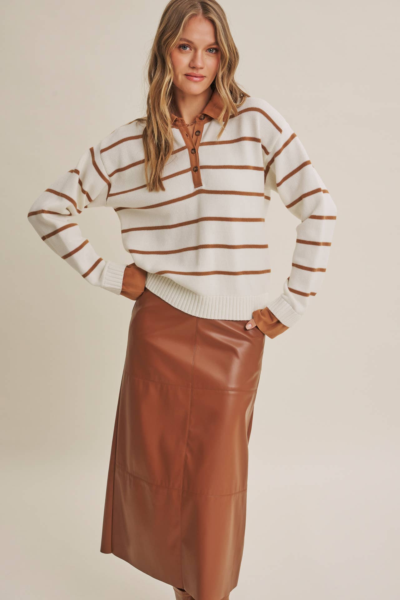 Striped Henley "Twofer" Sweater