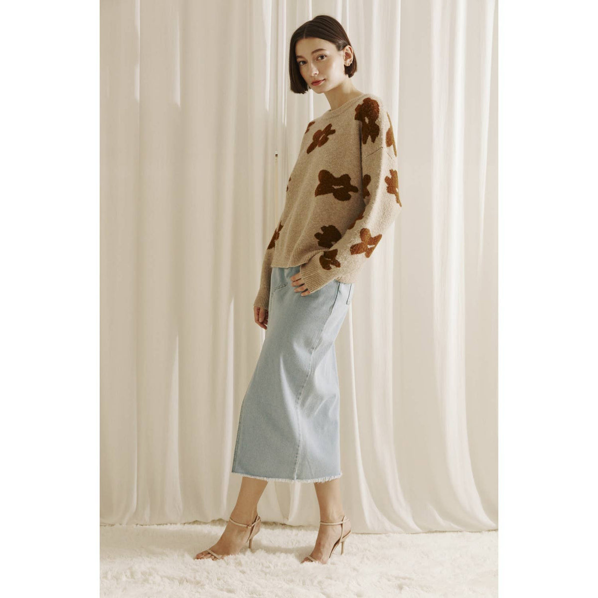 Floral Print Knit Sweater