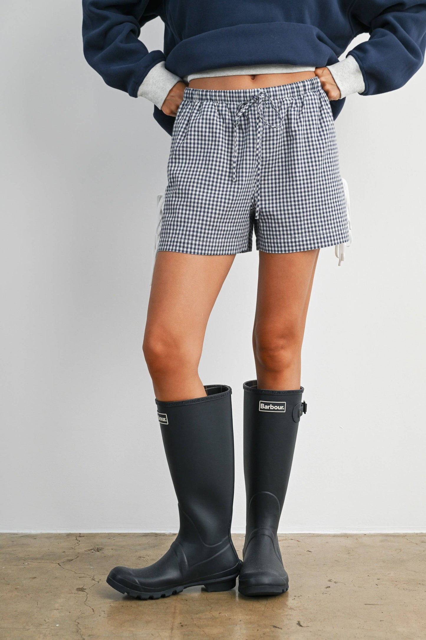 Women's Gingham Tie-Side Shorts- Navy & Red
