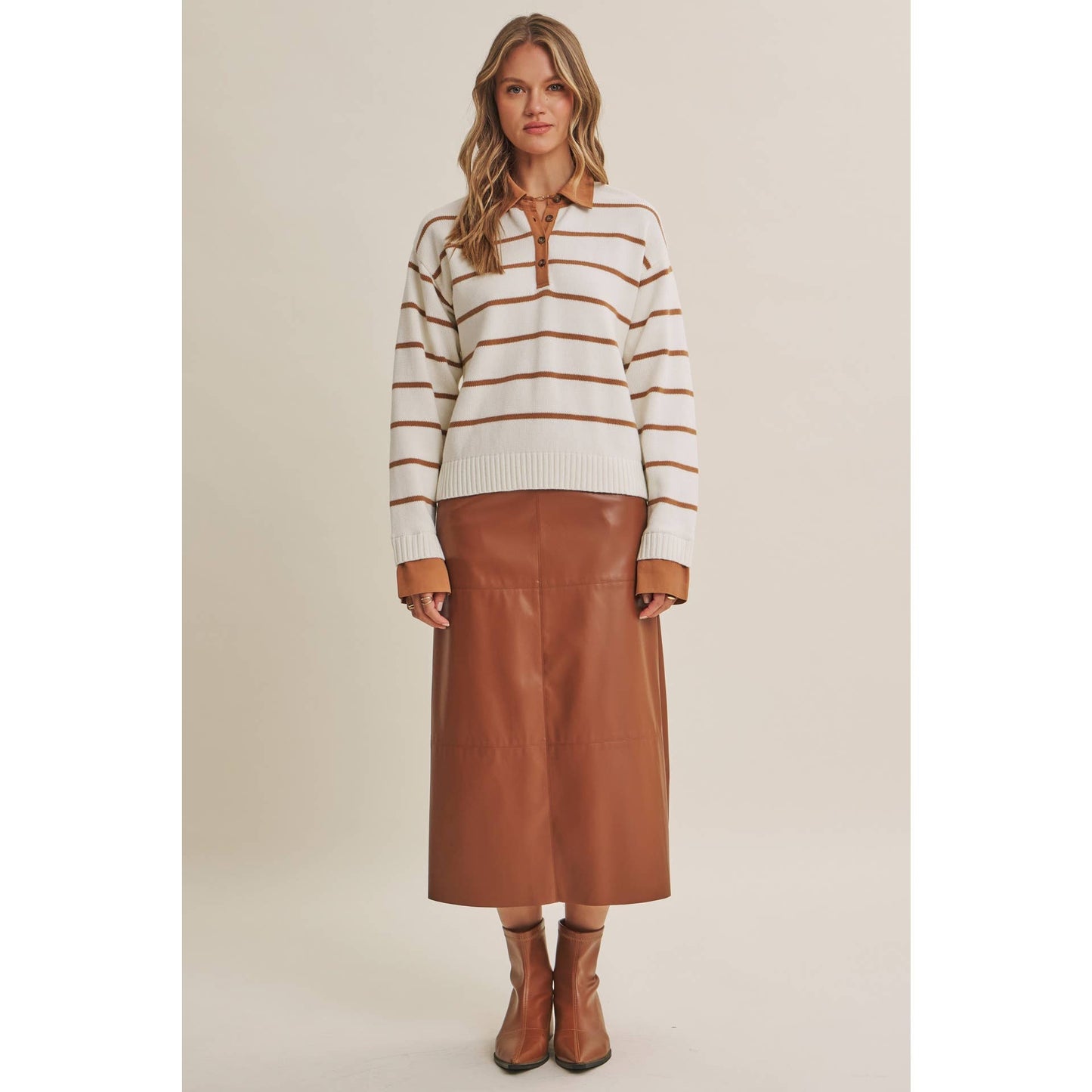 Striped Henley "Twofer" Sweater