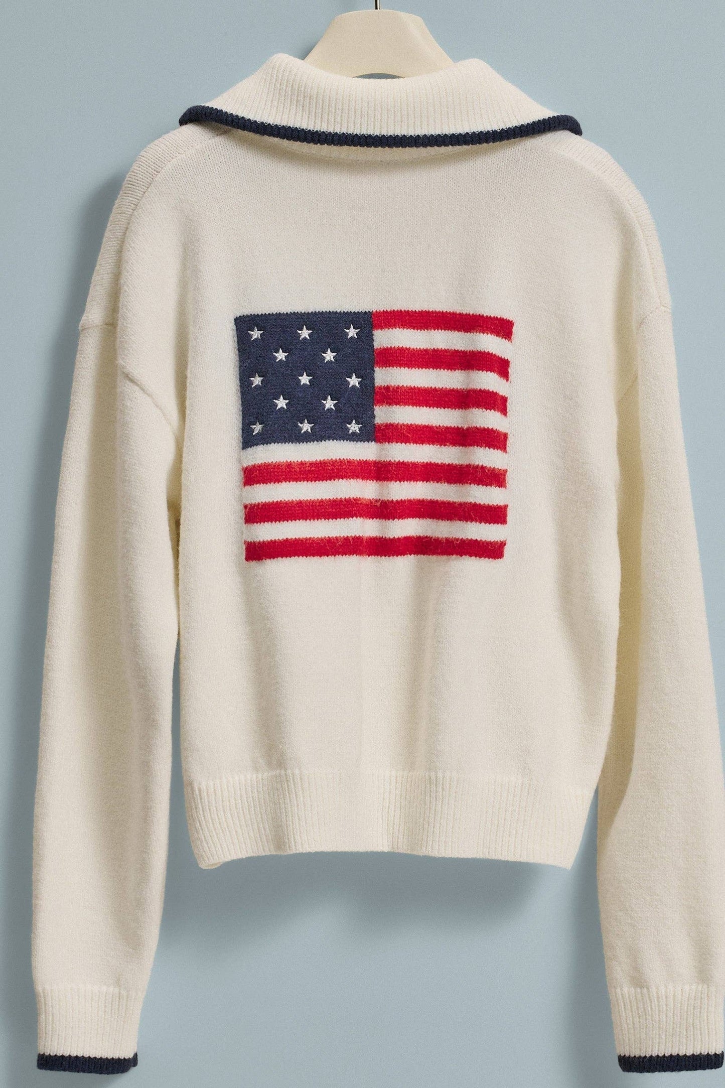 Americana Flag Quarter-Zip Knit Sweater