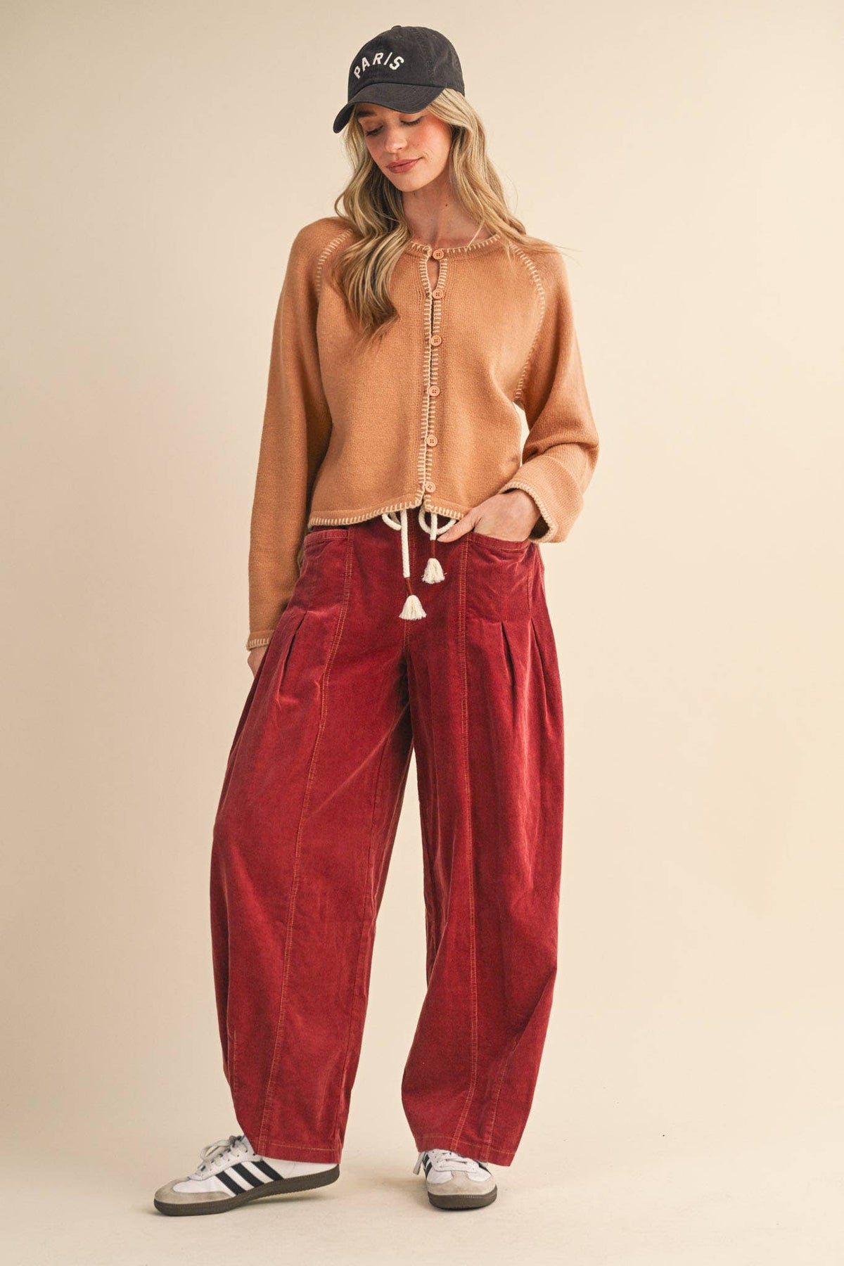 Washed Corduroy Pleated Barrel Pants