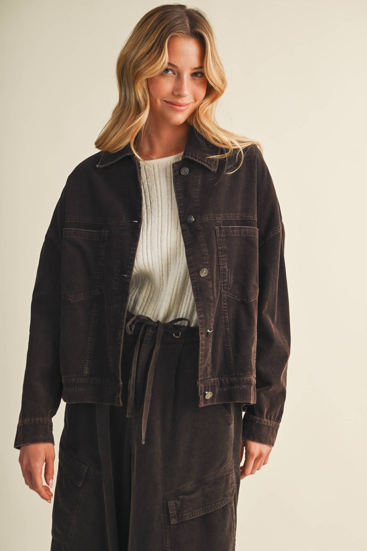 Wide-Wale Corduroy Dropped Shoulder Jacket- Biscuit or Espresso