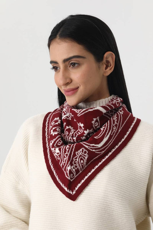 Paisley Knit Triangle Scarf- Burgundy, Olive, Black, Mocha