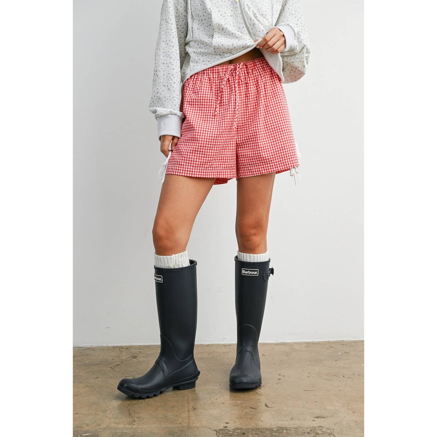 Women's Gingham Tie-Side Shorts- Navy & Red