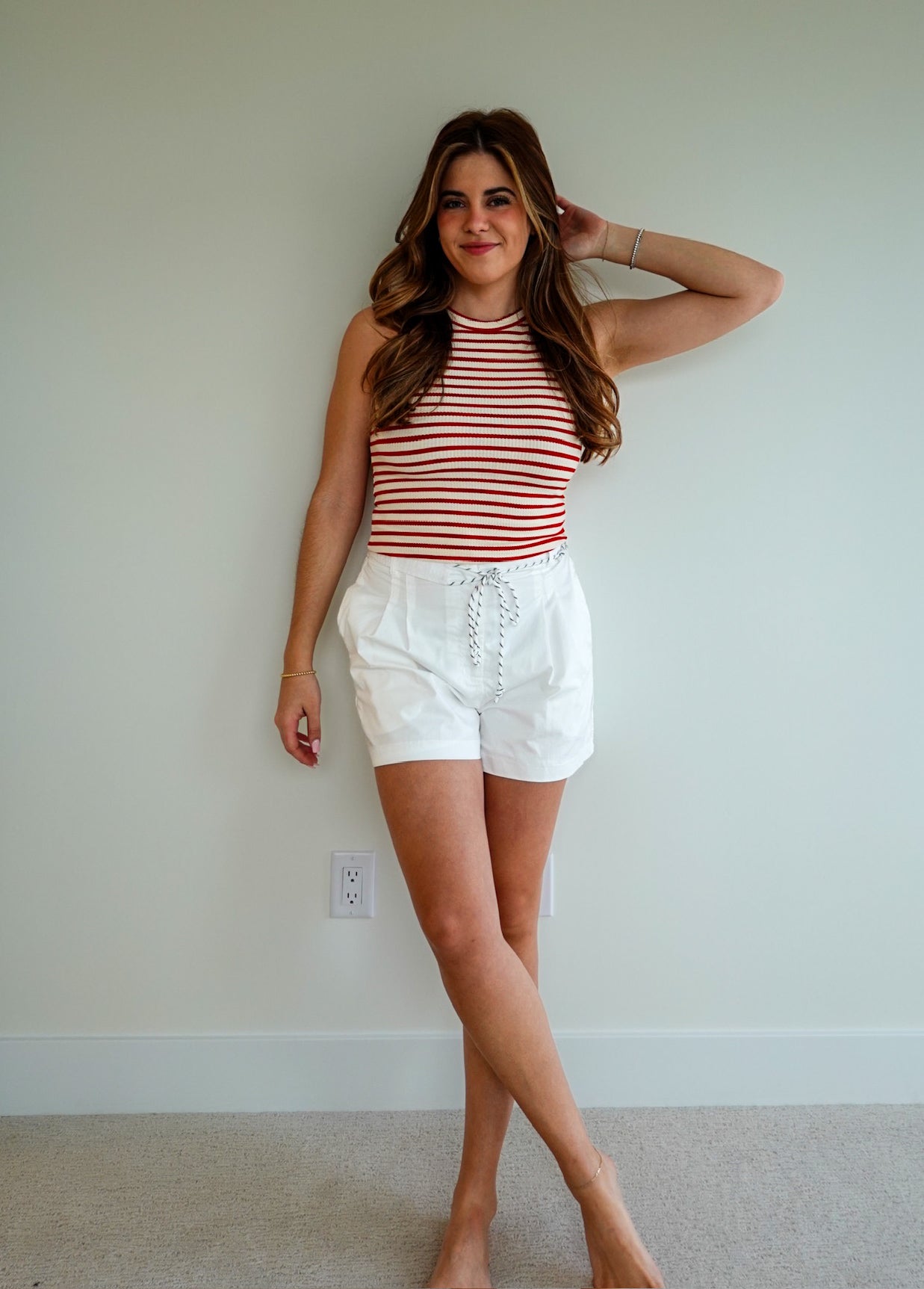 Rope Trim Belt Pleated Shorts