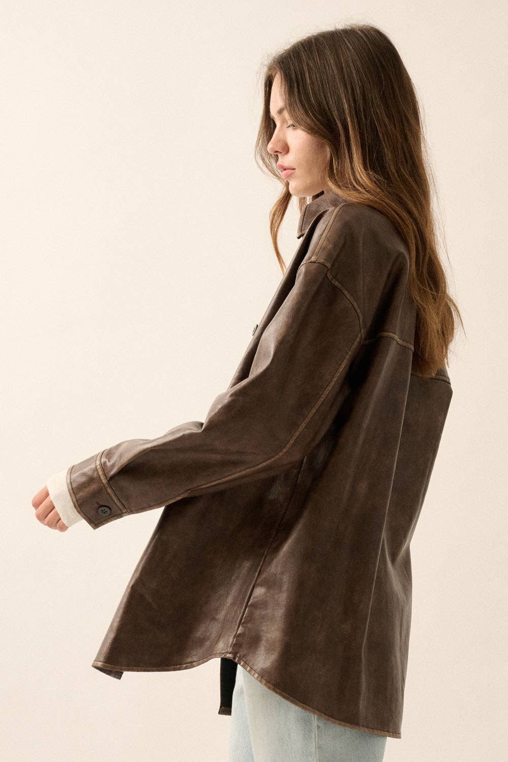 Faux Leather Button-Front Shacket