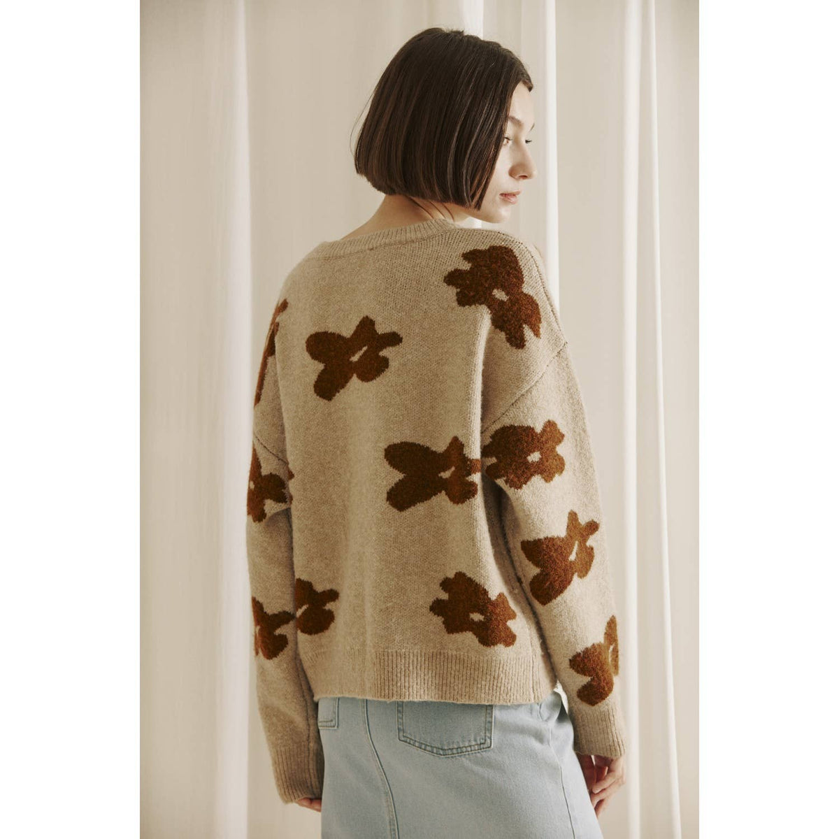 Floral Print Knit Sweater