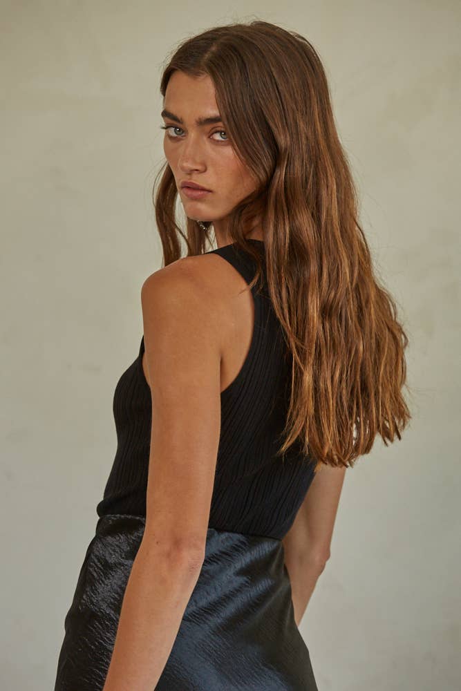 Knit Ribbed Boat Neck Sleeveless Top