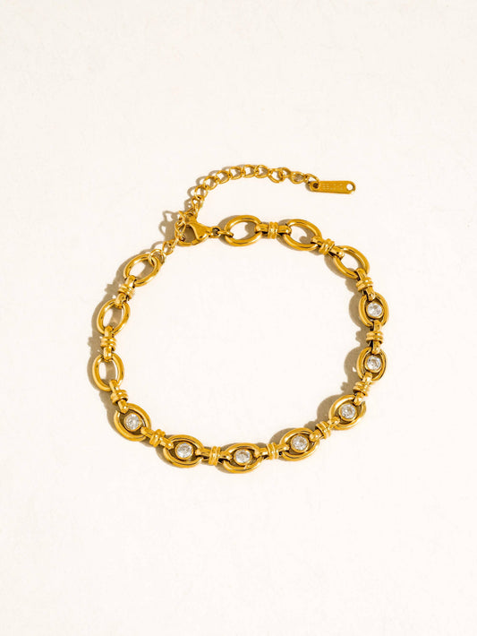 Xenon 18K Gold Non-Tarnish CZ Circle Link Bracelet