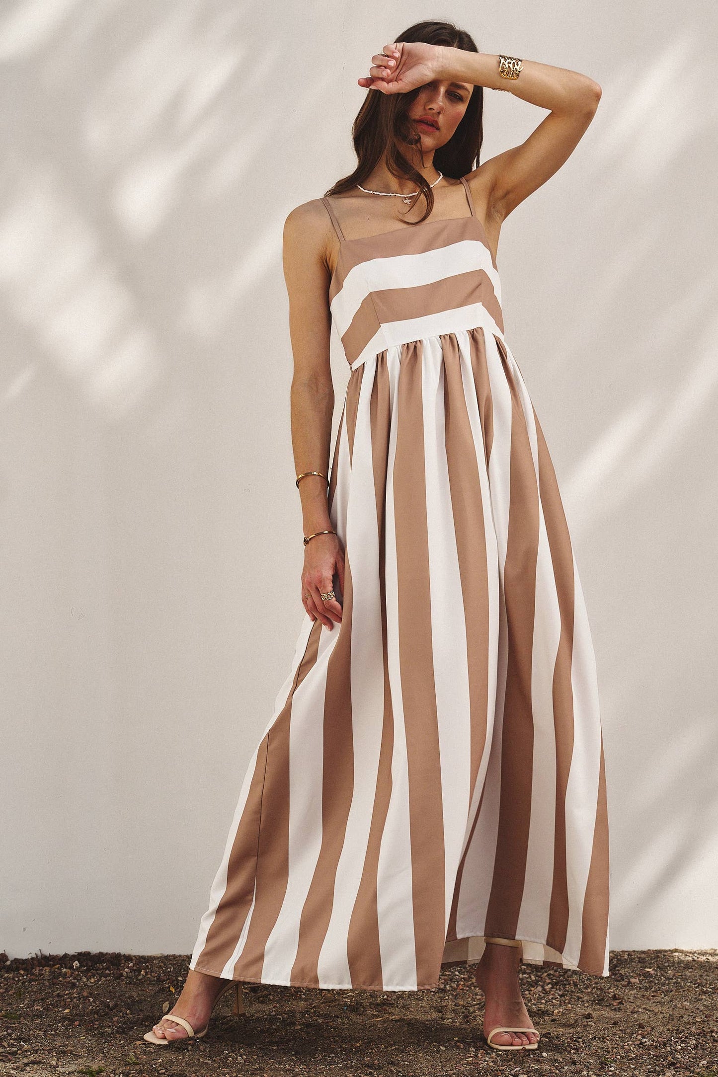 Vertical Stripe Smocked Back Maxi Dress