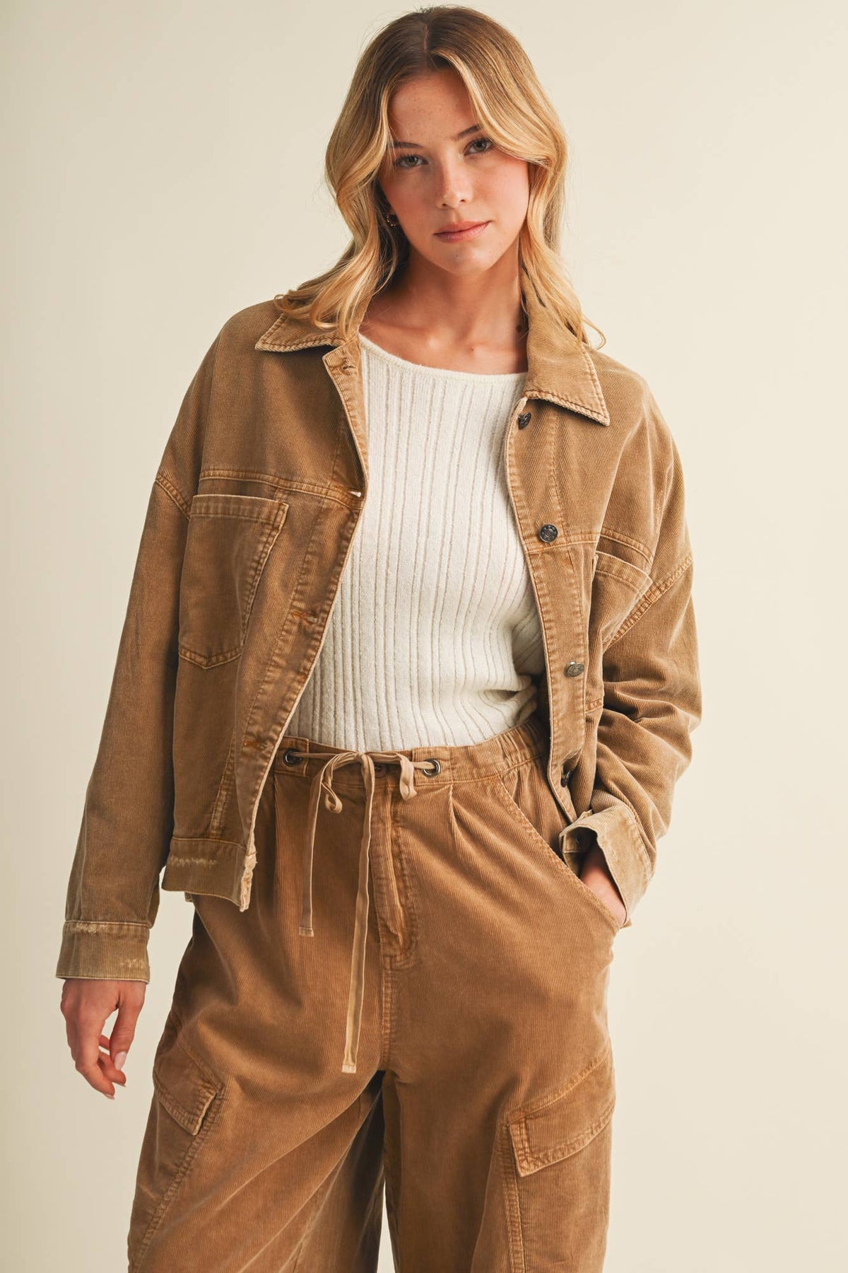 Wide-Wale Corduroy Dropped Shoulder Jacket- Biscuit or Espresso