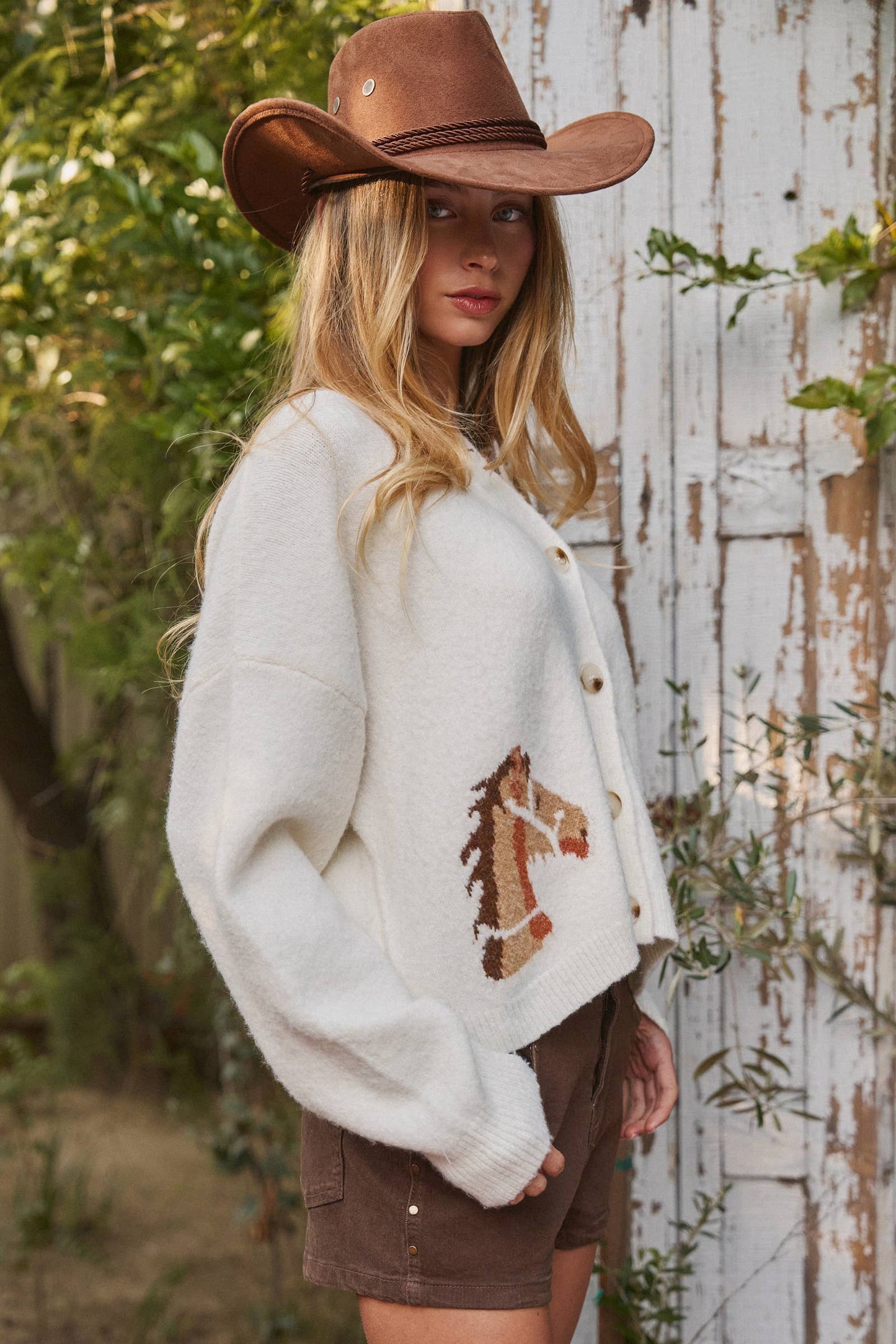 Western Horse Graphic Button Front Cardigan Sweater