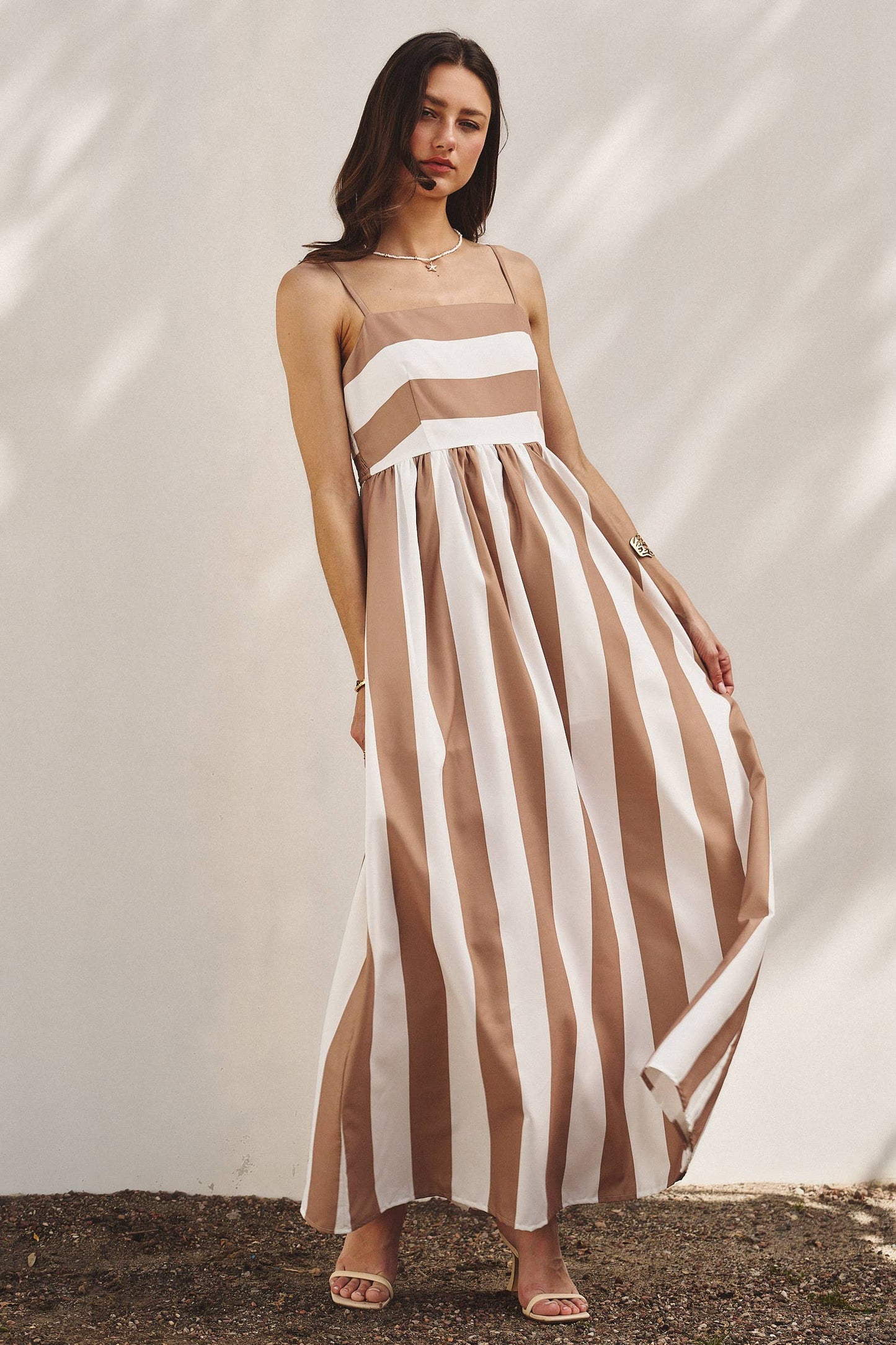 Vertical Stripe Smocked Back Maxi Dress