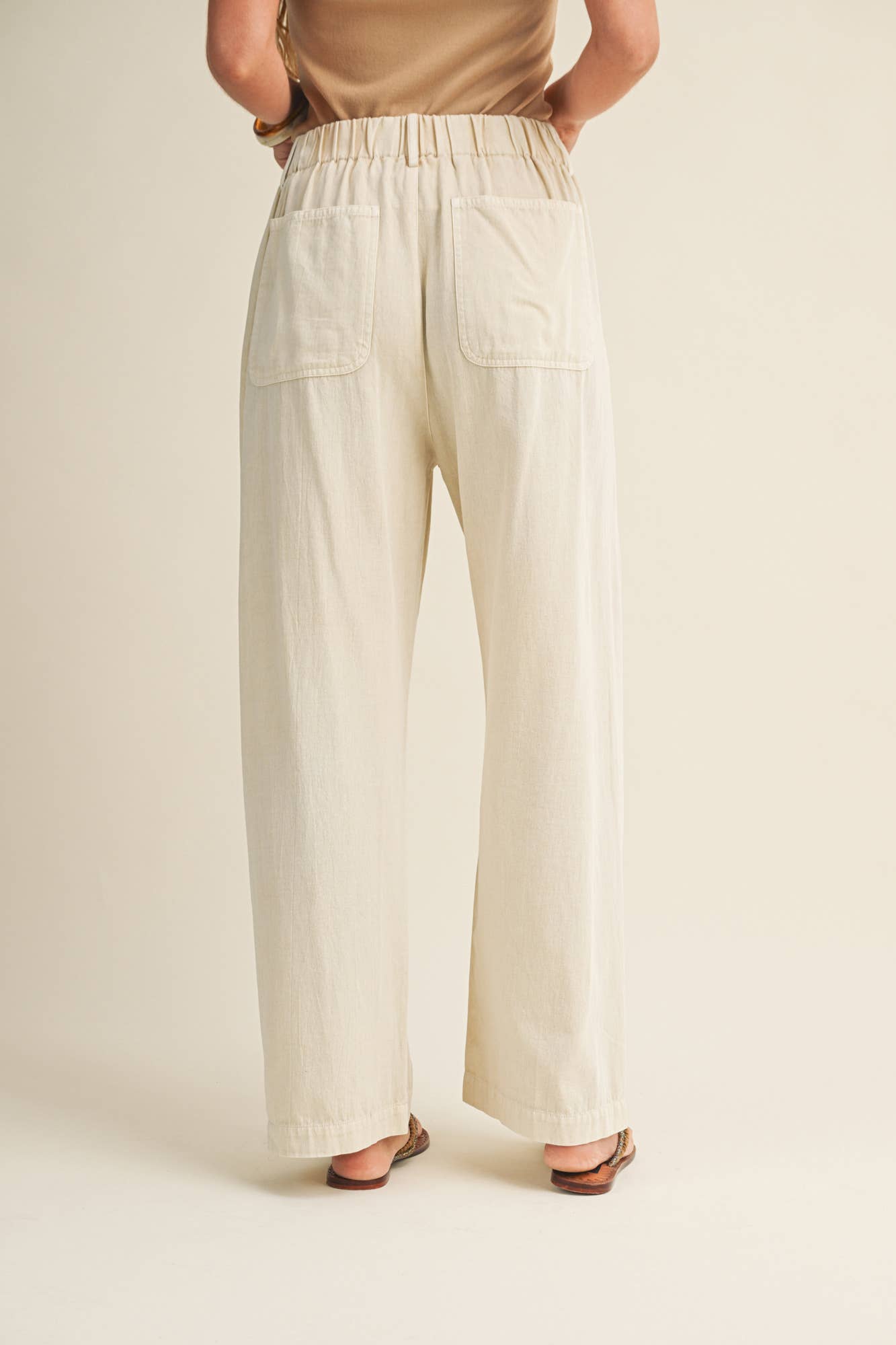 Pleated Drawstring Waist Wide-Leg Dyed Pant