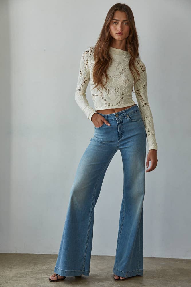 Knit Seamless Jacquard Mock Neck Long Sleeve Top