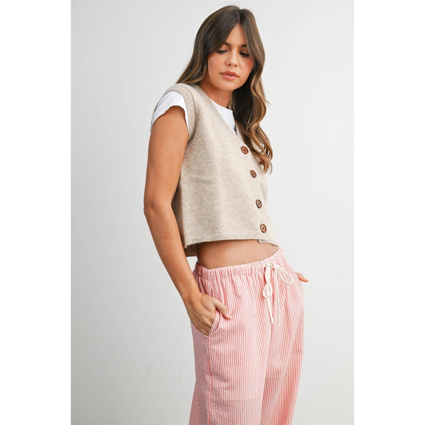 Button-Up Knit Sleeveless Sweater Vest