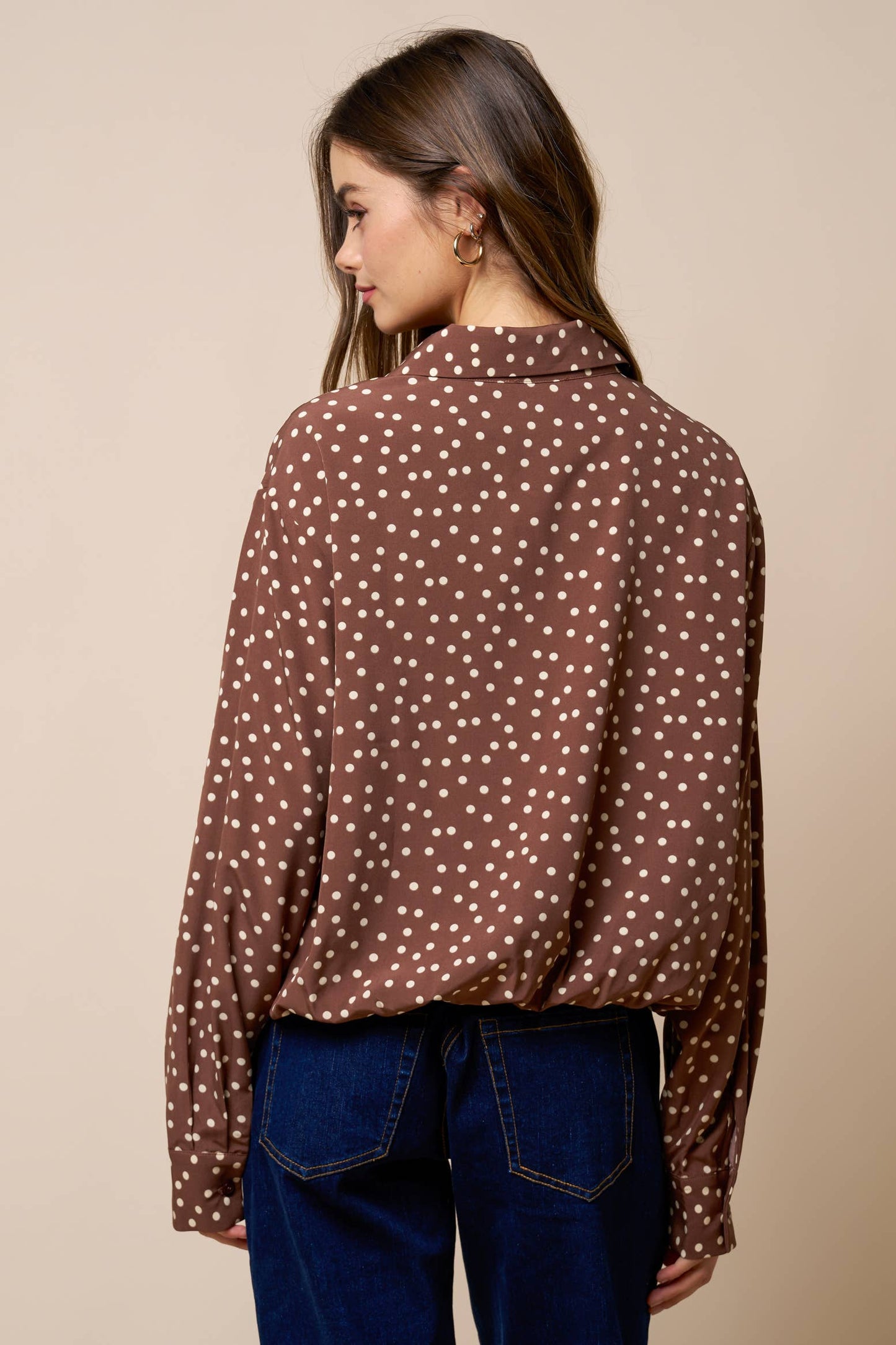 Collared Polka Dot Button Down Blouse