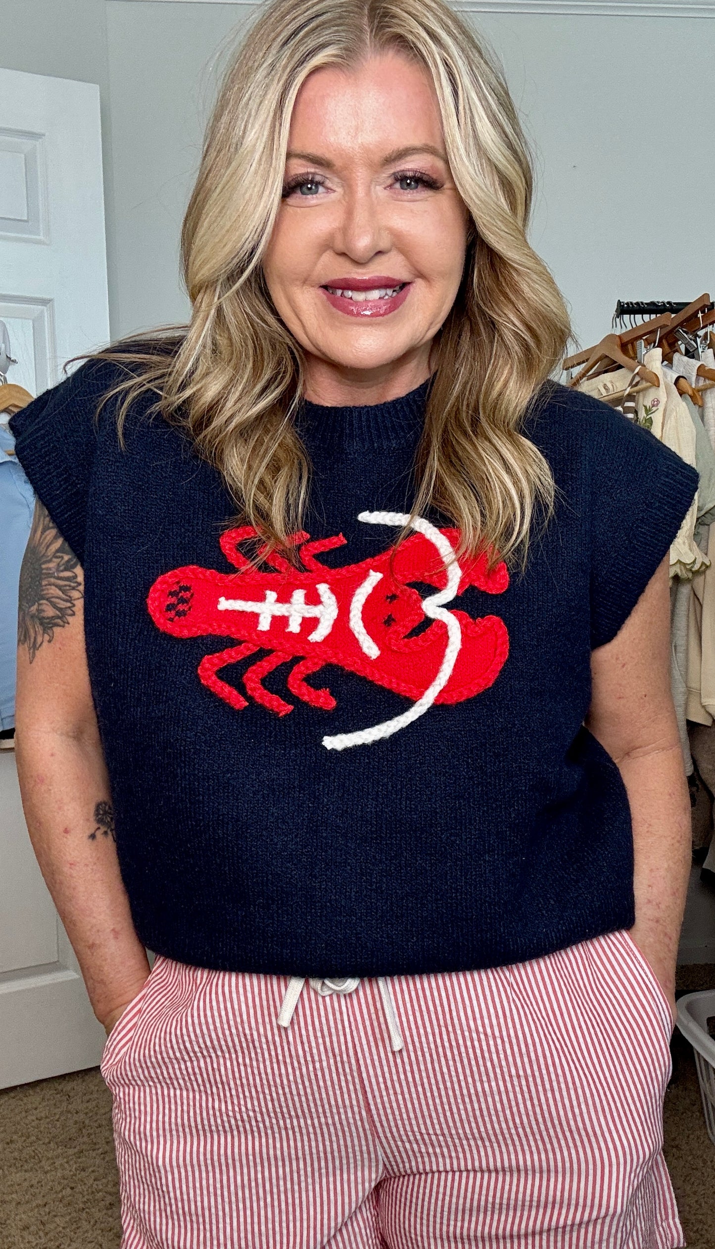 Embroidered Lobster Design Sweater