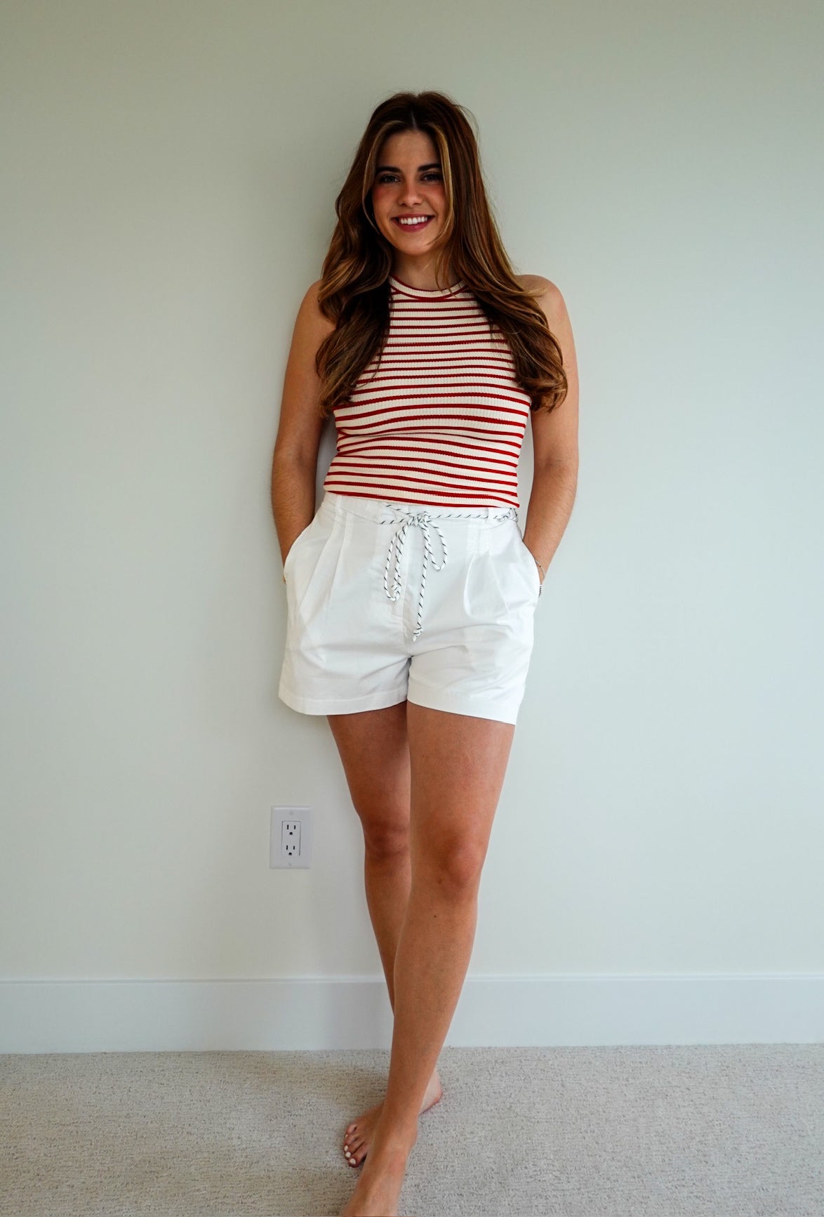 Rope Trim Belt Pleated Shorts